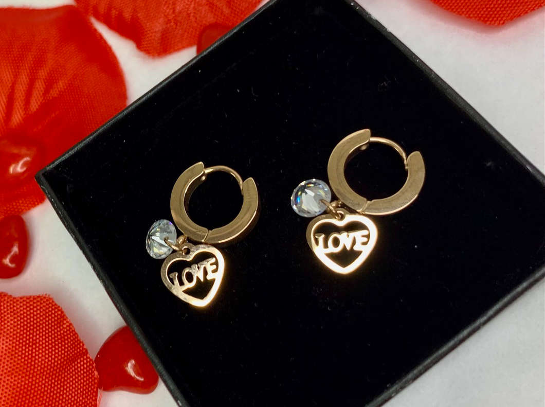 Love Heart earrings in rose gold with Crystal